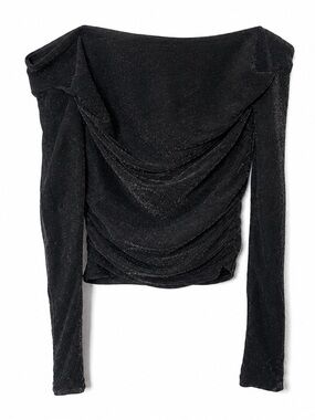 Black Off-Shoulder Long Sleeve Shimmer Top
